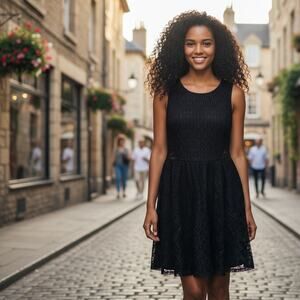 Speechless dress M sleeveless fit and flare black lace side cut out skater